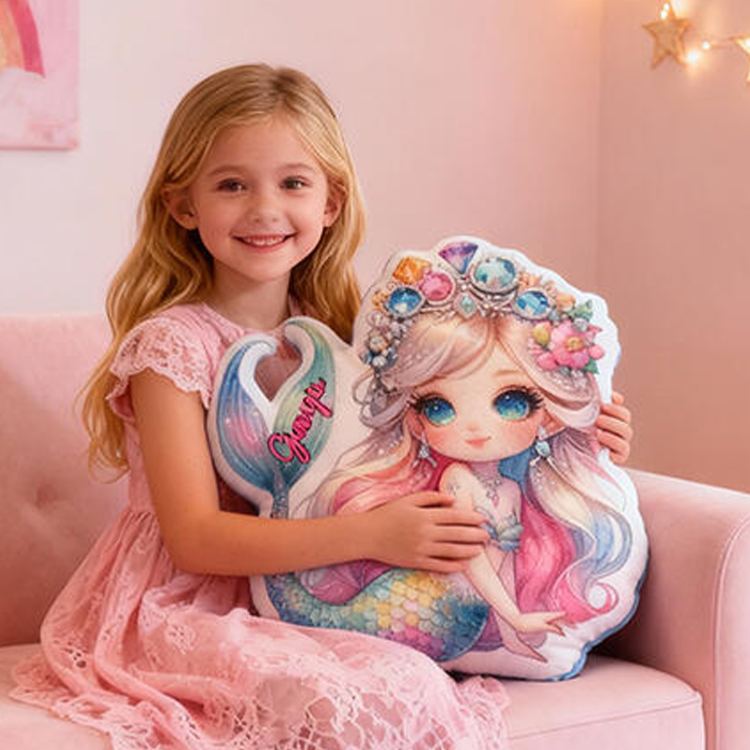 Personalized Mermaid Name Custom Soft Decorative Gift Colorful Ocean Style Cute Magical Dream Sparkling Tail Lovely Princess Cozy Bedroom Fantasy Graphic 3D Print Pillow