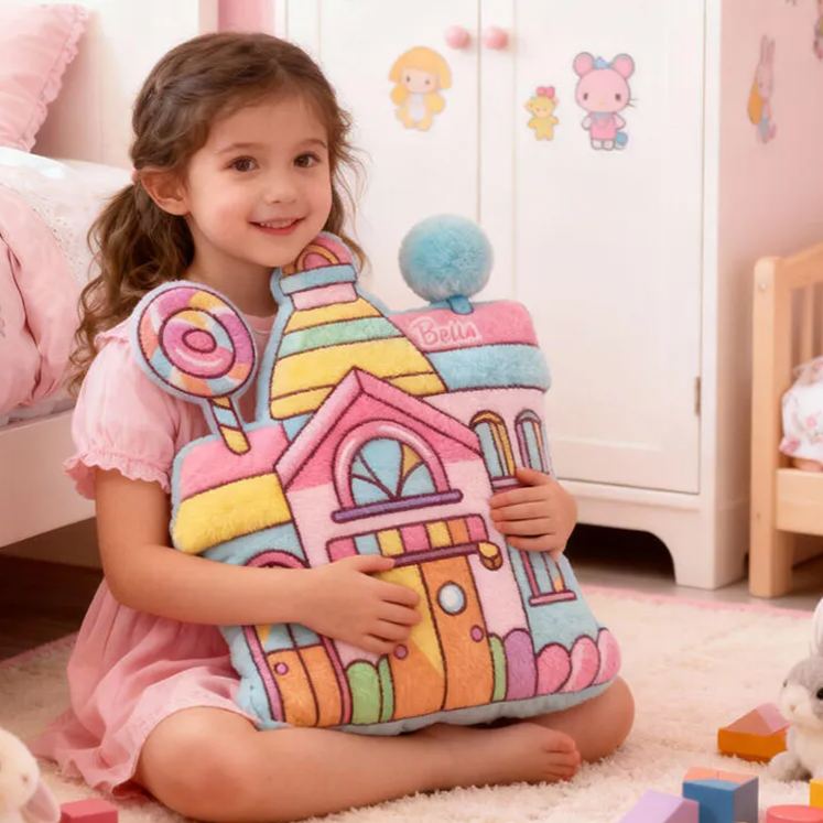 Personalized Candy House Name Custom Soft Decorative Gift Colorful Sweet Style Cute Magical Dream Cozy Playroom Lovely Fairy Tale Bedroom Fun Graphic 3D Print Pillow