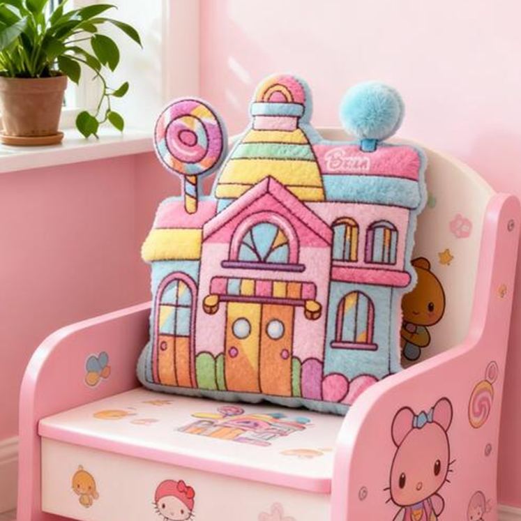 Personalized Candy House Name Custom Soft Decorative Gift Colorful Sweet Style Cute Magical Dream Cozy Playroom Lovely Fairy Tale Bedroom Fun Graphic 3D Print Pillow
