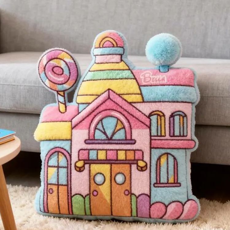 Personalized Candy House Name Custom Soft Decorative Gift Colorful Sweet Style Cute Magical Dream Cozy Playroom Lovely Fairy Tale Bedroom Fun Graphic 3D Print Pillow