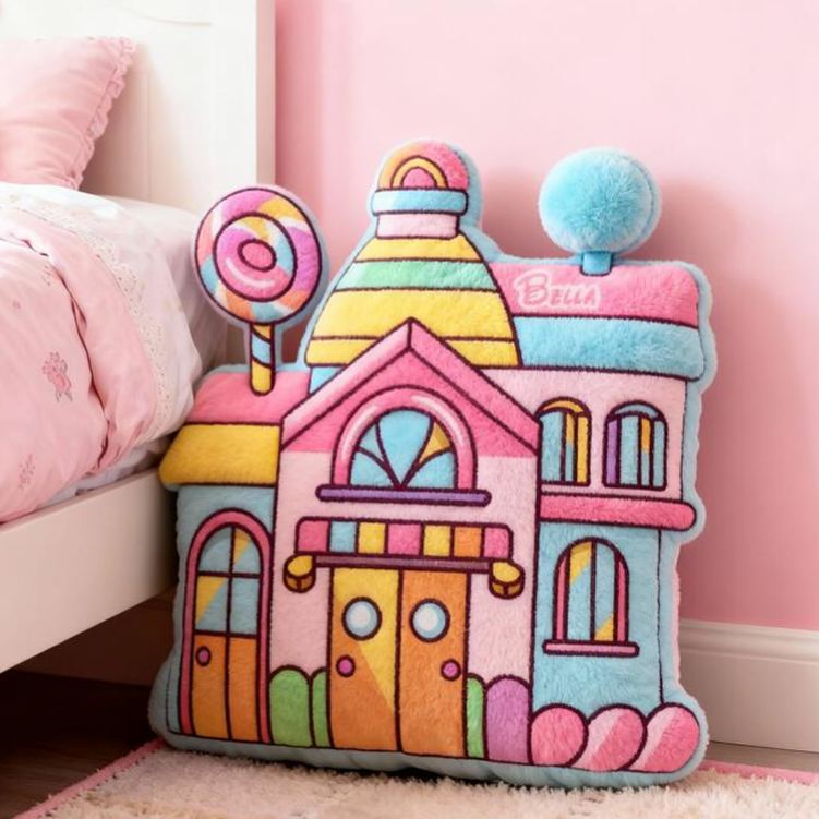 Personalized Candy House Name Custom Soft Decorative Gift Colorful Sweet Style Cute Magical Dream Cozy Playroom Lovely Fairy Tale Bedroom Fun Graphic 3D Print Pillow