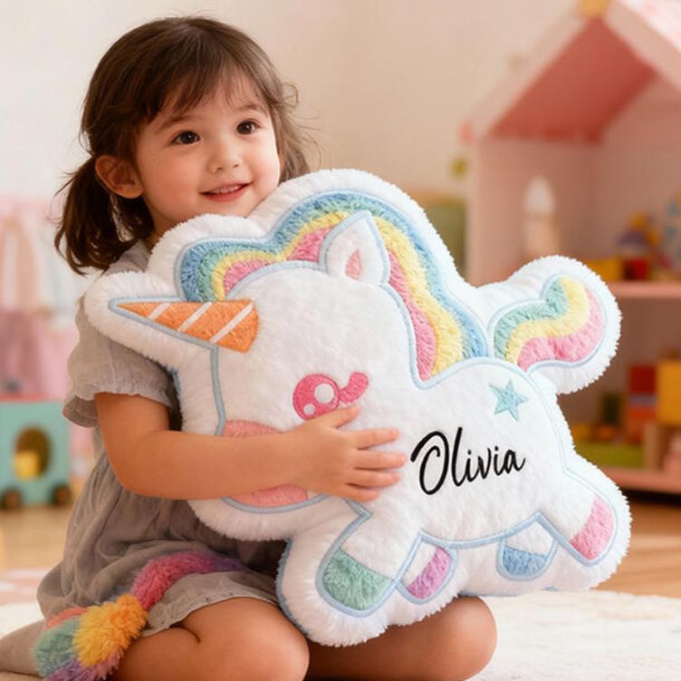 Personalized Rainbow Dream Horse Name Custom Soft Decorative Gift Colorful Style Cute Magical Dream Lovely Pony Fun Playroom Cozy Sweet Bedroom Graphic 3D Print Pillow
