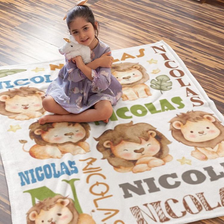 Personalized Cute Lion Soft Blanket with Name Birthday Children's Day Gift for Kid