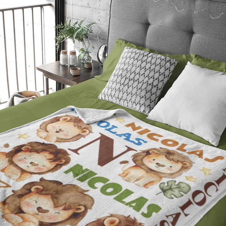 Personalized Cute Lion Soft Blanket with Name Birthday Children's Day Gift for Kid