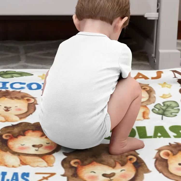 Personalized Cute Lion Soft Blanket with Name Birthday Children's Day Gift for Kid