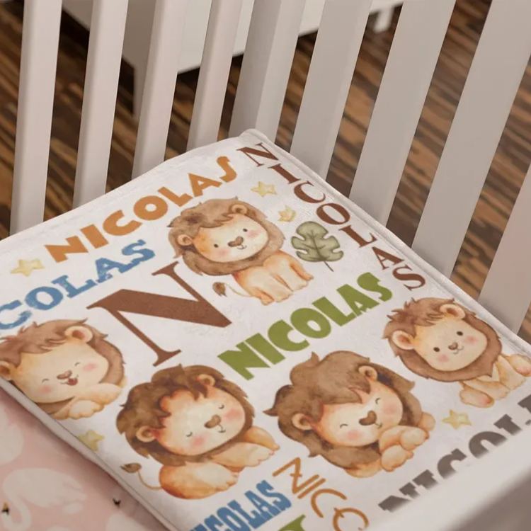 Personalized Cute Lion Soft Blanket with Name Birthday Children's Day Gift for Kid