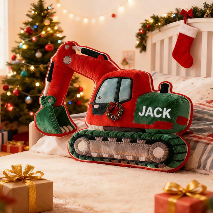 Personalized Excavator Truck Custom Name Soft Decorative Gift Construction Vehicle Style Cozy Bedroom Builder Machine Fun Playtime Boy Room Graphic 3D Print Pillow
