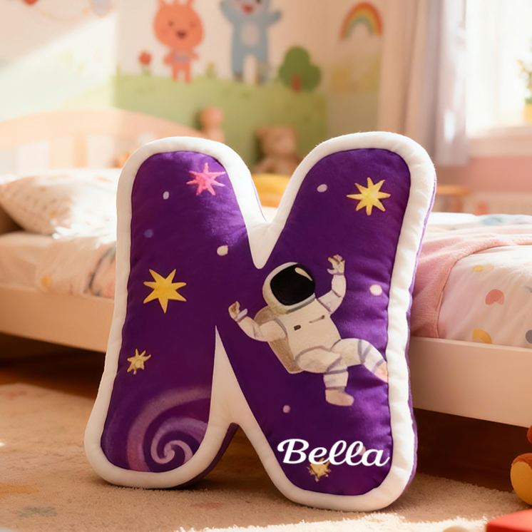 Personalized Space Rocket Custom Name Soft Decorative Gift Galactic Adventure Style Cozy Bedroom Purple Star Planet Cosmic Fun Dream Explorer Kid Room Graphic 3D Print Pillow