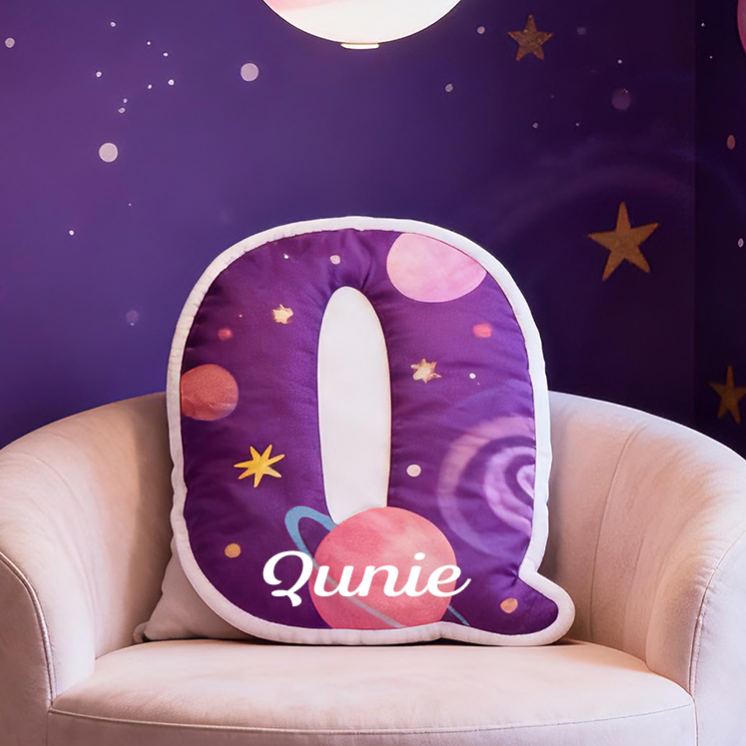 Personalized Space Rocket Custom Name Soft Decorative Gift Galactic Adventure Style Cozy Bedroom Purple Star Planet Cosmic Fun Dream Explorer Kid Room Graphic 3D Print Pillow