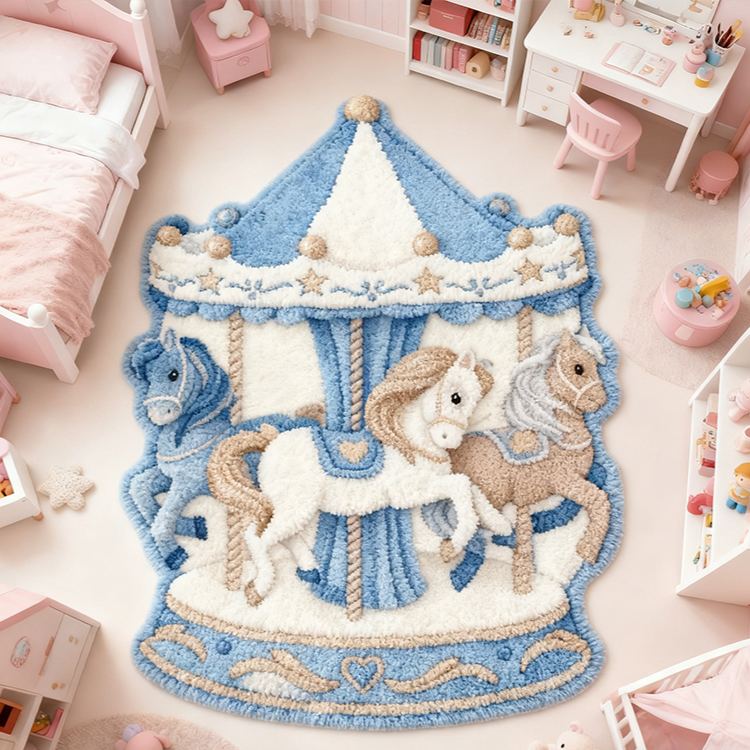 Personalized Carousel Horse Custom Name Soft Decorative Gift Magical Fairytale Style Cozy Nursery Pink Dream Lovely Ride Sweet Princess Room Graphic Carpet Rug for Kids