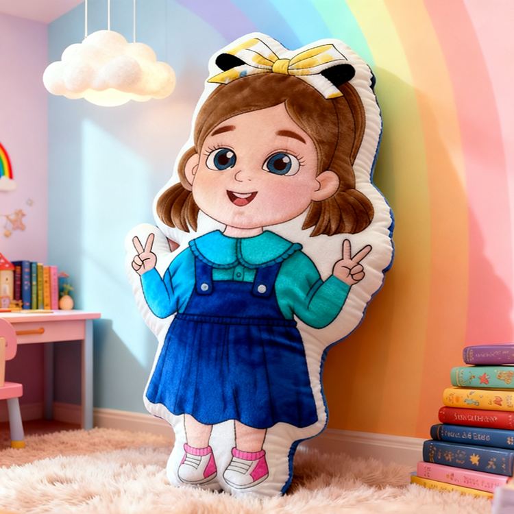 Personalized Cute Girl Custom Name Soft Decorative Gift Colorful Rainbow Style Cozy Nursery Sweet Smile Pink Dress Lovely Playful Joy Happy Childhood Graphic 3D Print Pillow