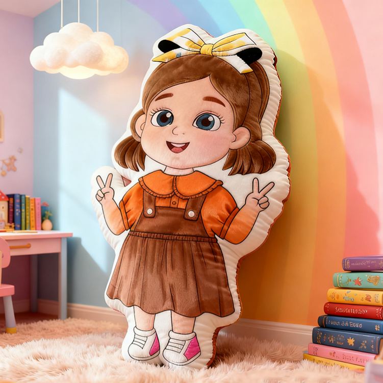 Personalized Cute Girl Custom Name Soft Decorative Gift Colorful Rainbow Style Cozy Nursery Sweet Smile Pink Dress Lovely Playful Joy Happy Childhood Graphic 3D Print Pillow