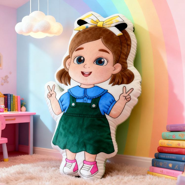 Personalized Cute Girl Custom Name Soft Decorative Gift Colorful Rainbow Style Cozy Nursery Sweet Smile Pink Dress Lovely Playful Joy Happy Childhood Graphic 3D Print Pillow