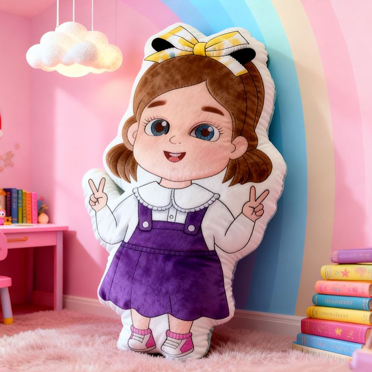 Personalized Cute Girl Custom Name Soft Decorative Gift Colorful Rainbow Style Cozy Nursery Sweet Smile Pink Dress Lovely Playful Joy Happy Childhood Graphic 3D Print Pillow