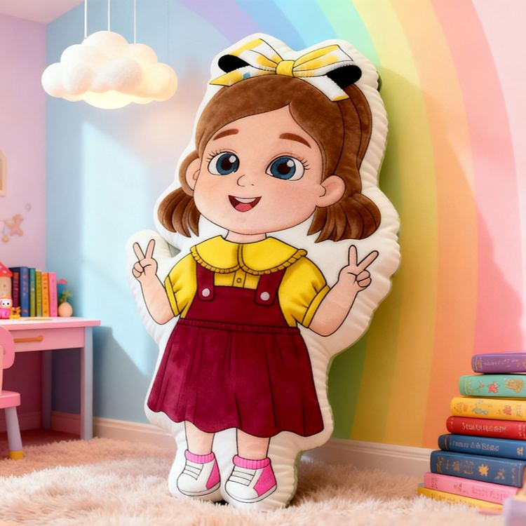 Personalized Cute Girl Custom Name Soft Decorative Gift Colorful Rainbow Style Cozy Nursery Sweet Smile Pink Dress Lovely Playful Joy Happy Childhood Graphic 3D Print Pillow