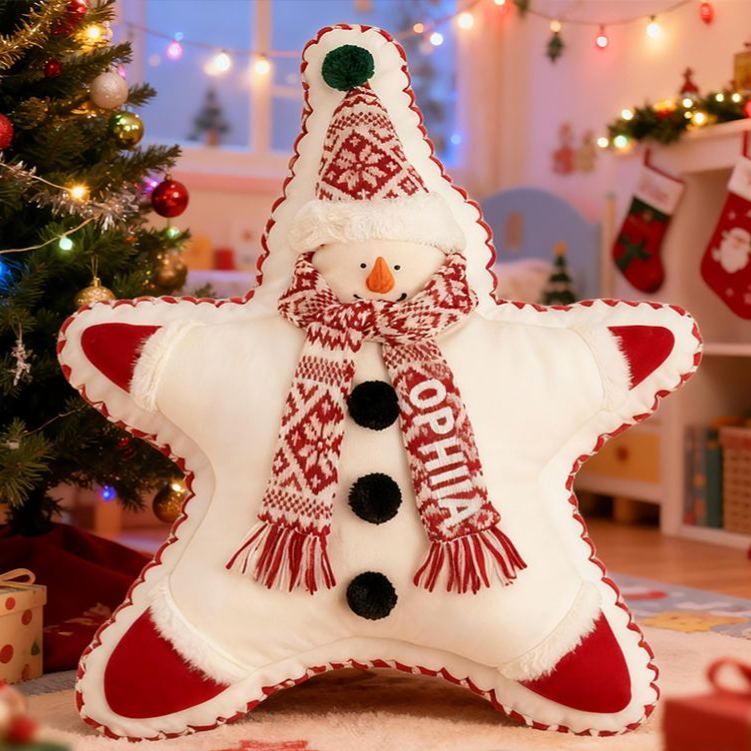 Personalized Christmas Star Custom Name Soft Decorative Gift Festive Holiday Style Cozy Home Warm Snowman Joy Bright Tree Lights Winter Magic Graphic 3D Print Pillow