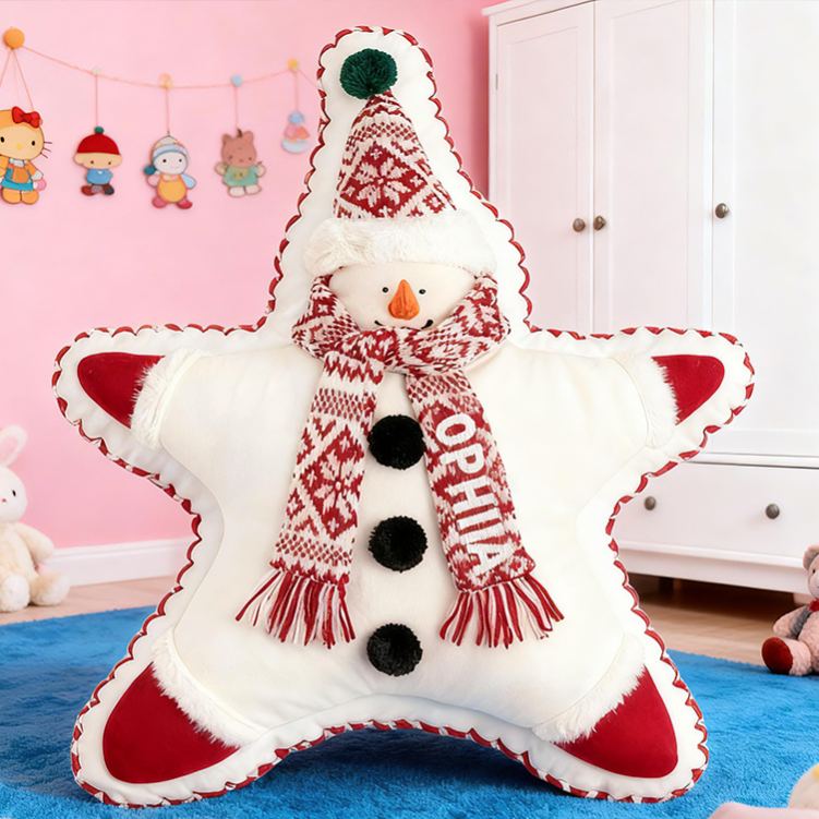 Personalized Christmas Star Custom Name Soft Decorative Gift Festive Holiday Style Cozy Home Warm Snowman Joy Bright Tree Lights Winter Magic Graphic 3D Print Pillow