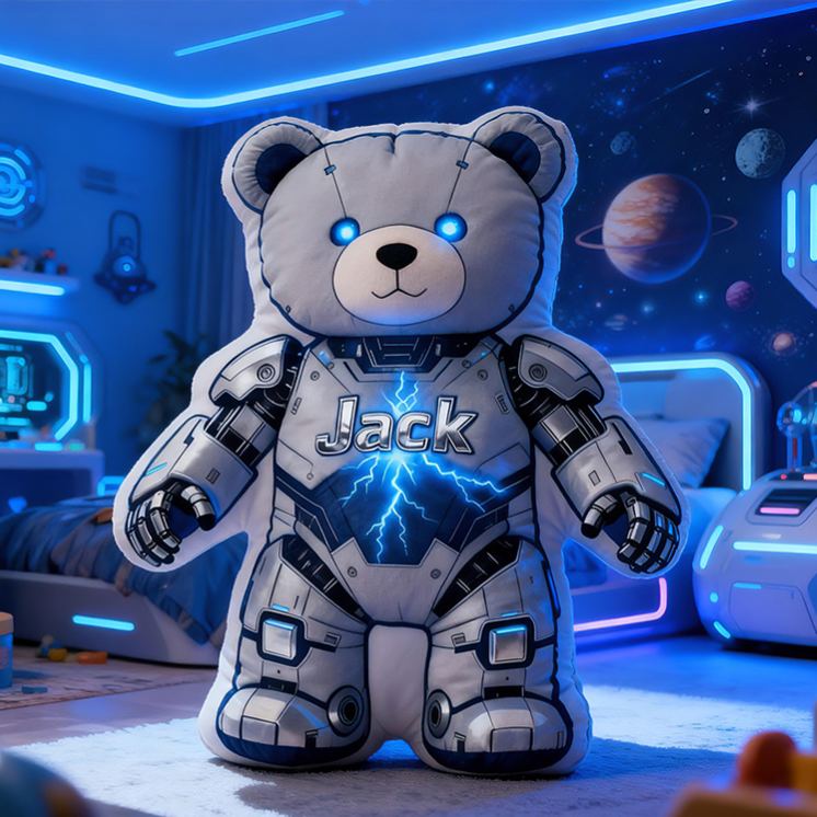 Personalized Space Bear Custom Name Soft Decorative Gift Galactic Adventure Style Cool Bedroom Astronaut Fun Cosmic Dream Universe Star 3D Print Pillow