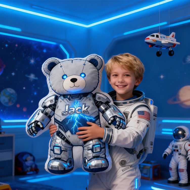 Personalized Space Bear Custom Name Soft Decorative Gift Galactic Adventure Style Cool Bedroom Astronaut Fun Cosmic Dream Universe Star 3D Print Pillow