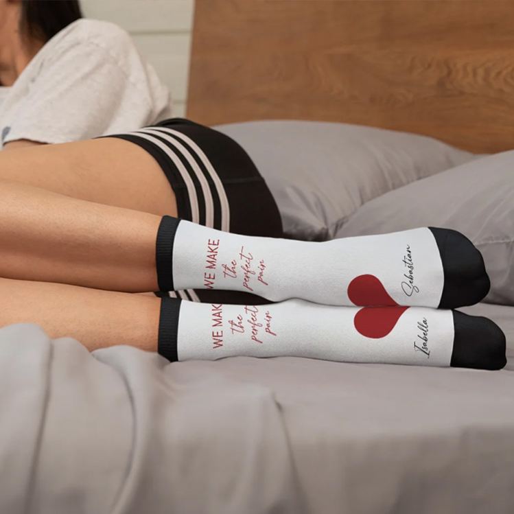 Personalized Couple We Make the Perfect Pair Socks with Name Custom Girlfriend Boyfriend Socks Valentines Day Gift for Him Her Anniversary Gift