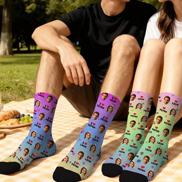 Personalized Couple 1-4 Face Photos Multicolor Socks Custom Girlfriend Boyfriend Portrait Socks Valentines Day Gift for Him Her Anniversary Gift