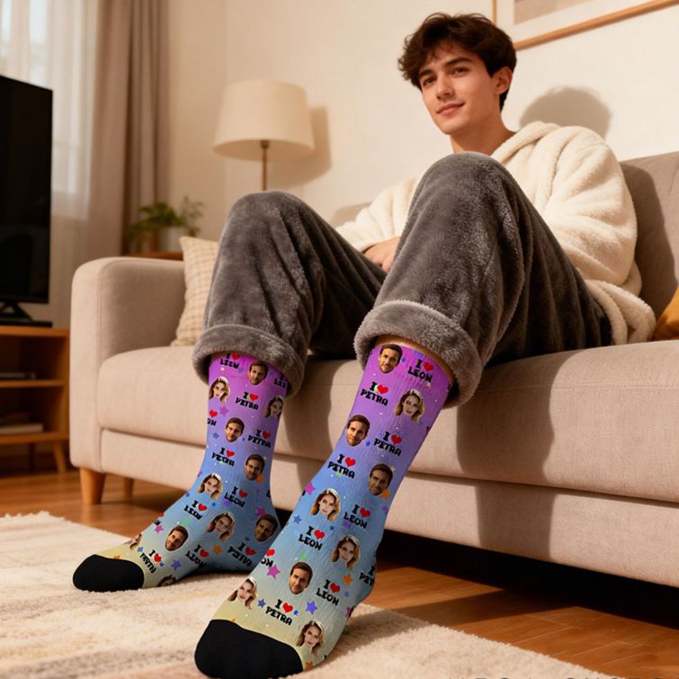 Personalized Couple 1-4 Face Photos Multicolor Socks Custom Girlfriend Boyfriend Portrait Socks Valentines Day Gift for Him Her Anniversary Gift