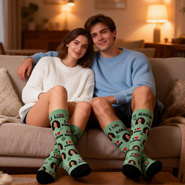 Personalized Couple 1-4 Face Photos Multicolor Socks Custom Girlfriend Boyfriend Portrait Socks Valentines Day Gift for Him Her Anniversary Gift