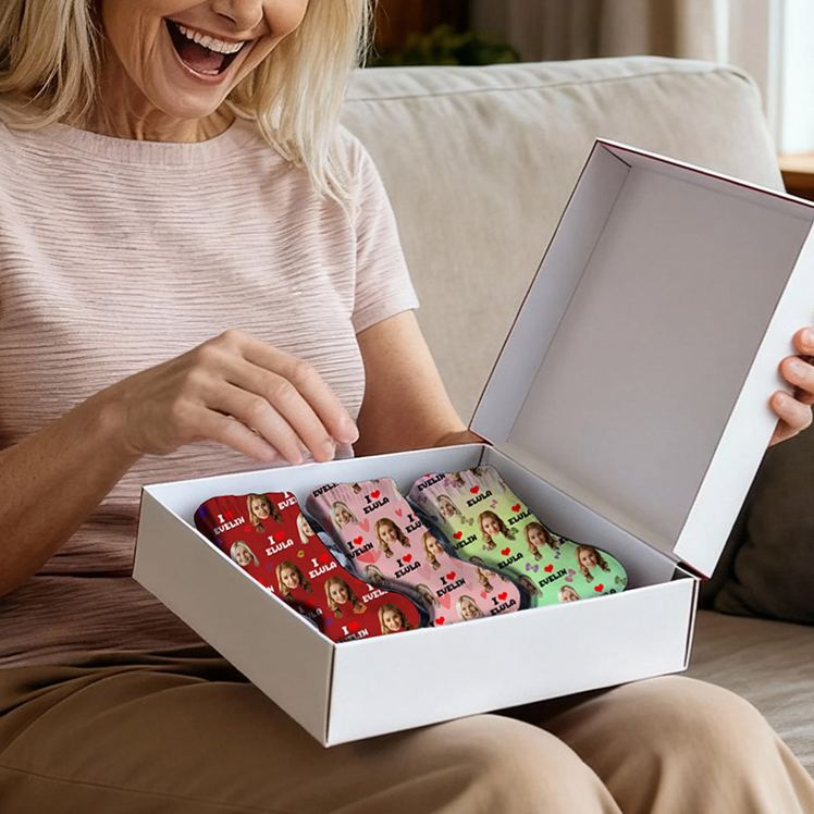 Personalized Couple 1-4 Face Photos Multicolor Socks Custom Girlfriend Boyfriend Portrait Socks Valentines Day Gift for Him Her Anniversary Gift