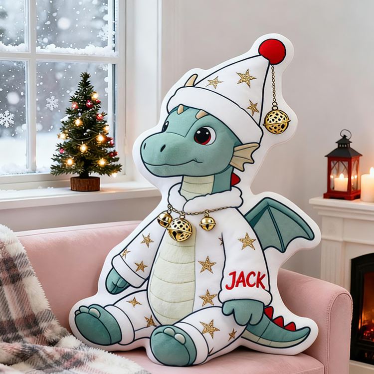 Personalized Christmas Dragon Custom Name Soft Decorative Gift Festive Winter Style Cozy Home Cute Pajama Magic Holiday Warm Funny Fantasy Sleep Time Graphic 3D Print Pillow