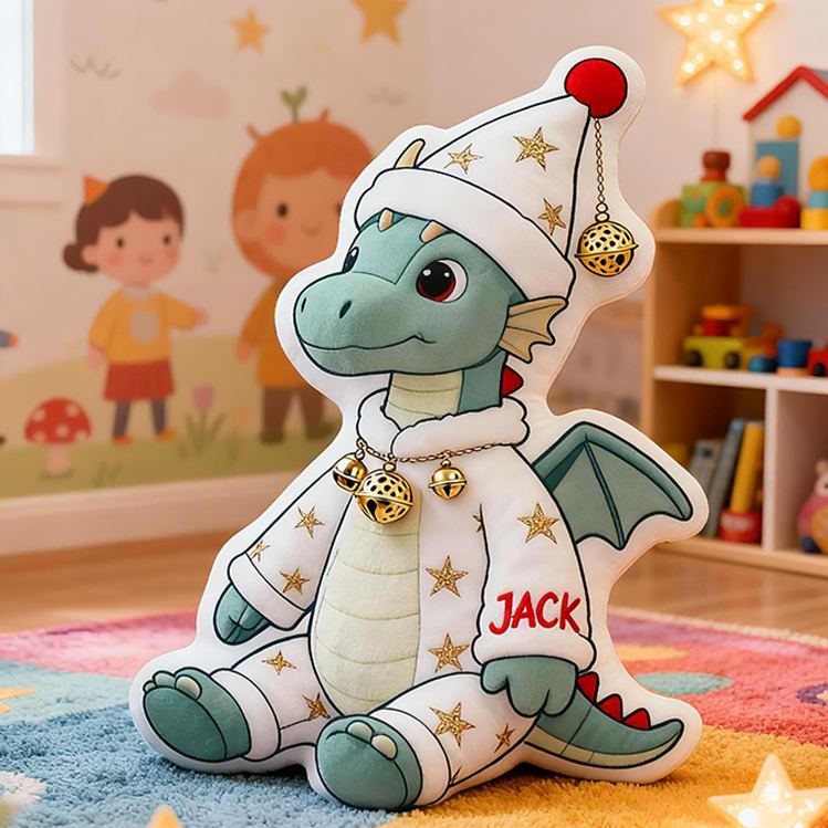 Personalized Christmas Dragon Custom Name Soft Decorative Gift Festive Winter Style Cozy Home Cute Pajama Magic Holiday Warm Funny Fantasy Sleep Time Graphic 3D Print Pillow