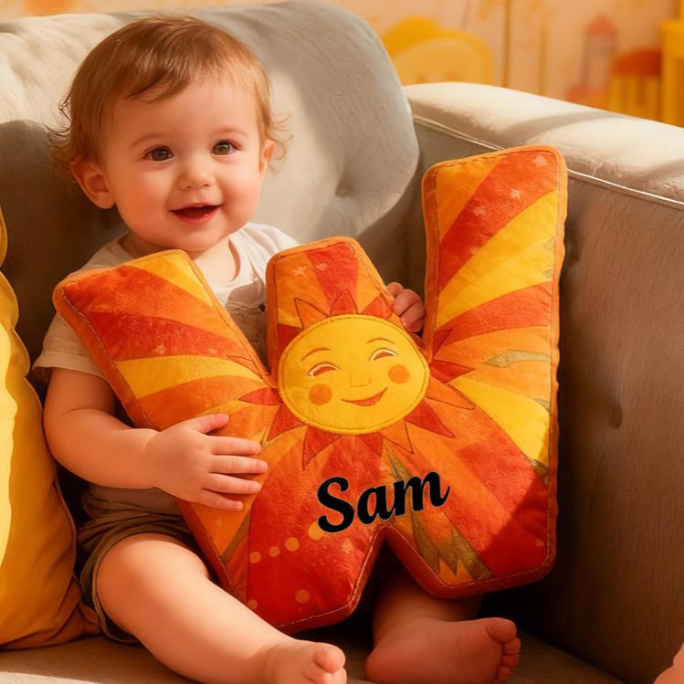 Personalized Sun Letter Custom Name Soft Decorative Gift Bright Sunshine Style Cozy Nursery Warm Smile Cheerful Daylight Cute Happy Energy Graphic 3D Print Pillow