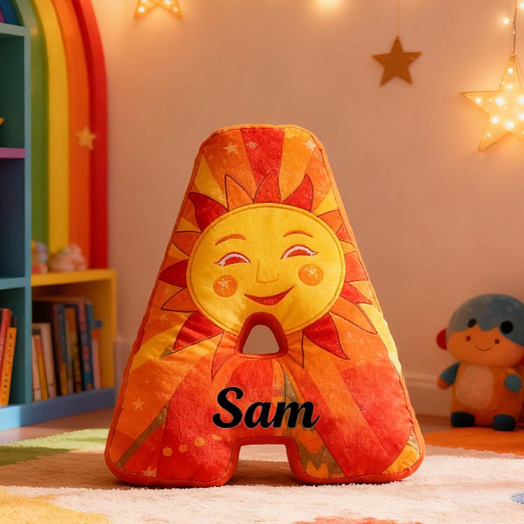 Personalized Sun Letter Custom Name Soft Decorative Gift Bright Sunshine Style Cozy Nursery Warm Smile Cheerful Daylight Cute Happy Energy Graphic 3D Print Pillow