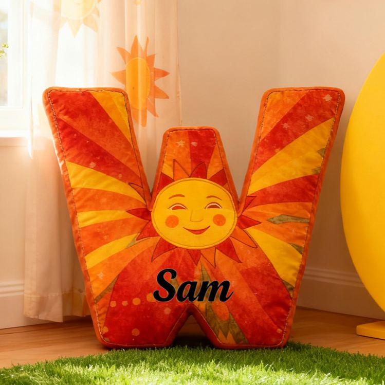 Personalized Sun Letter Custom Name Soft Decorative Gift Bright Sunshine Style Cozy Nursery Warm Smile Cheerful Daylight Cute Happy Energy Graphic 3D Print Pillow