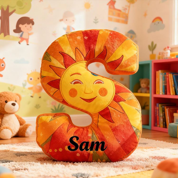 Personalized Sun Letter Custom Name Soft Decorative Gift Bright Sunshine Style Cozy Nursery Warm Smile Cheerful Daylight Cute Happy Energy Graphic 3D Print Pillow