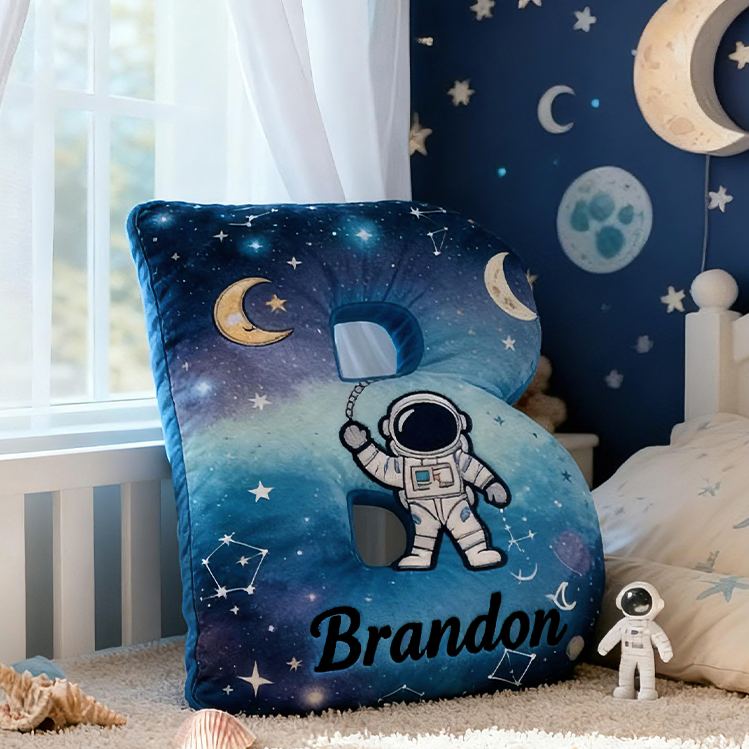 Personalized Astronaut Space Custom Name Soft Decorative Gift Galaxy Adventure Style Cozy Bedroom Star Moon Dream Cosmic Exploration Cute Graphic 3D Print Pillow