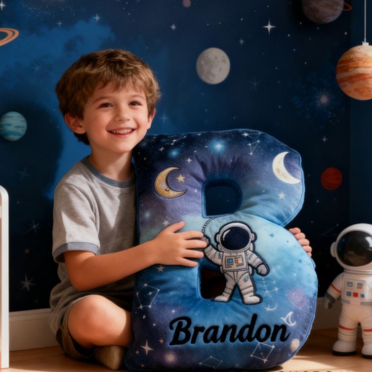 Personalized Astronaut Space Custom Name Soft Decorative Gift Galaxy Adventure Style Cozy Bedroom Star Moon Dream Cosmic Exploration Cute Graphic 3D Print Pillow