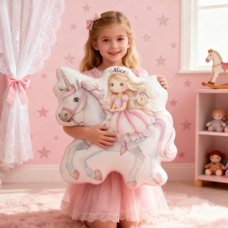 Personalized Princess Custom Name Soft Decorative Gift Magical Fantasy Style Cozy Bedroom Pink Dream Lovely Sparkle Fairy Tale Graphic 3D Print Pillow