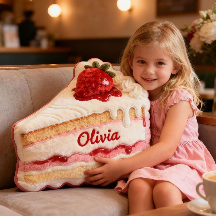 Personalized Strawberry Cake Slice Custom Name Soft Decorative Gift Sweet Bakery Style Cozy Home Dessert Pink Lovely Fun Magic Graphic 3D Print Pillow