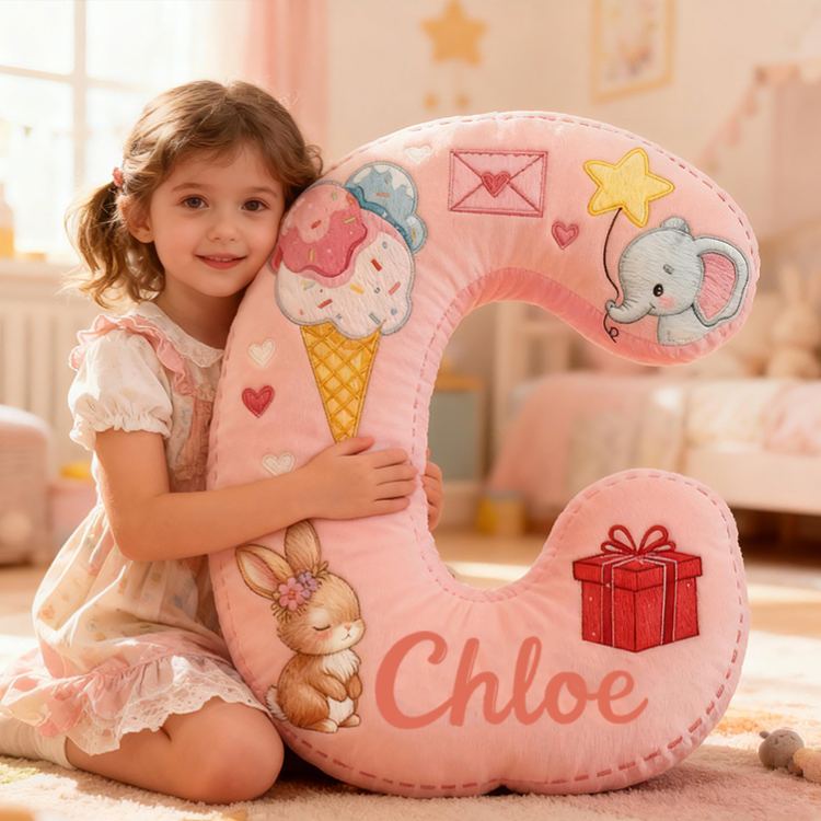 Personalized Ice Cream Elephant Gift Custom Name Soft Decorative Sweet Princess Style Cozy Nursery Room Dream Pink Lovely Magic Graphic 3D Print Pillow
