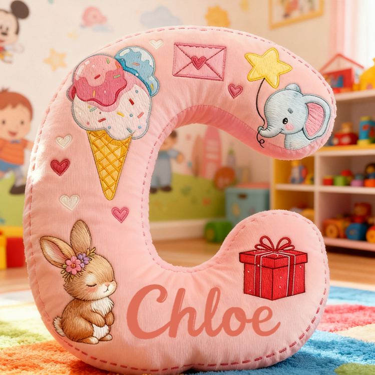 Personalized Ice Cream Elephant Gift Custom Name Soft Decorative Sweet Princess Style Cozy Nursery Room Dream Pink Lovely Magic Graphic 3D Print Pillow