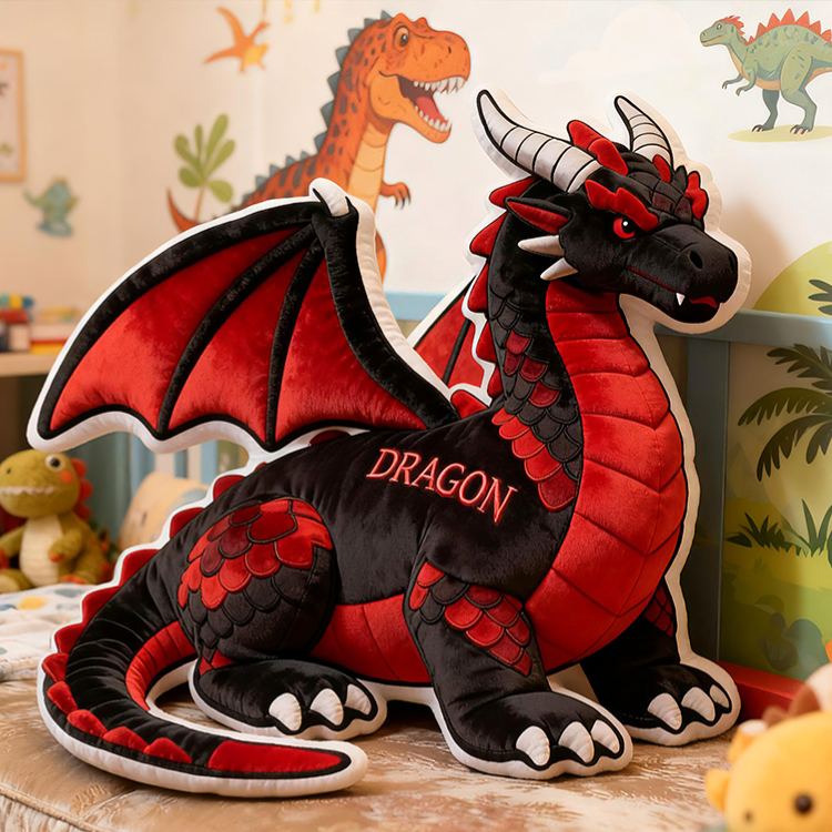 Personalized Red Dragon Fire Custom Name Soft Decorative Gift Fantasy Creature Style Cozy Bedroom Brave Power Mystic Adventure Magic Graphic 3D Print Pillow