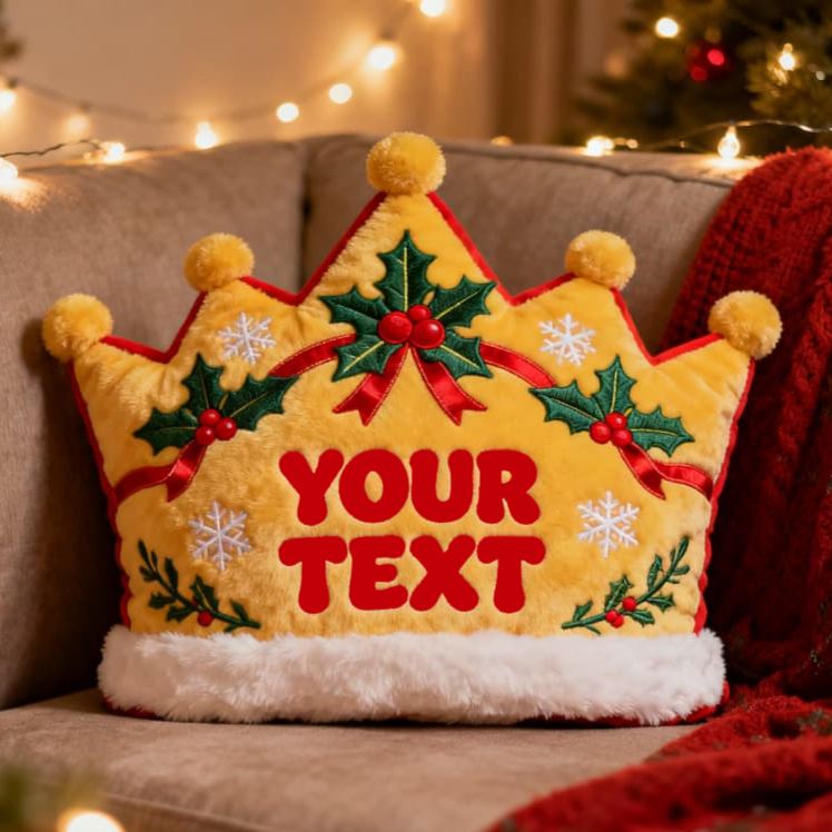 Personalized Christmas Crown Holly Snowflake Custom Name Soft Decorative Gift Holiday Style Cozy Home Warm Festive Cheer Magic Graphic 3D Print Pillow