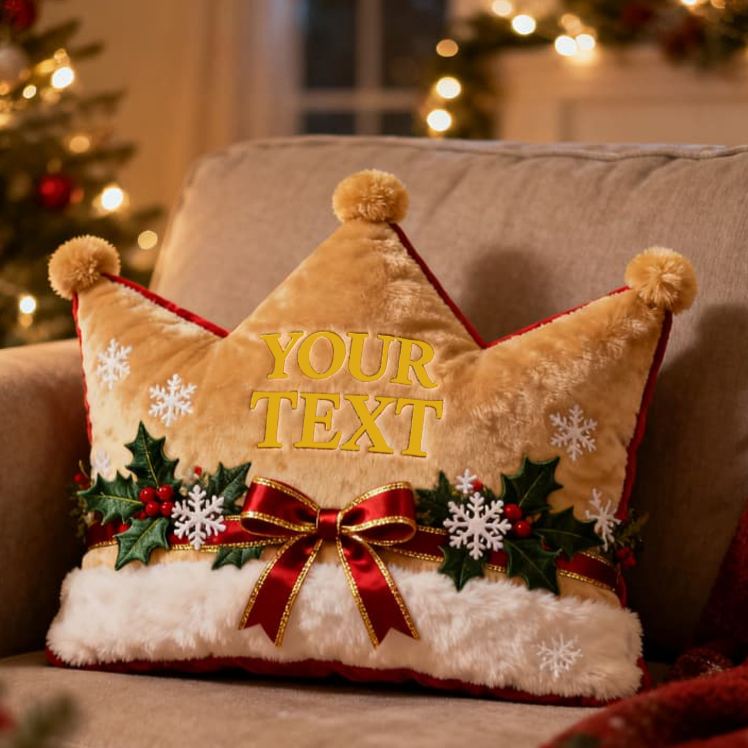 Personalized Christmas Crown Holly Snowflake Custom Name Soft Decorative Gift Holiday Style Cozy Home Warm Festive Cheer Magic Graphic 3D Print Pillow