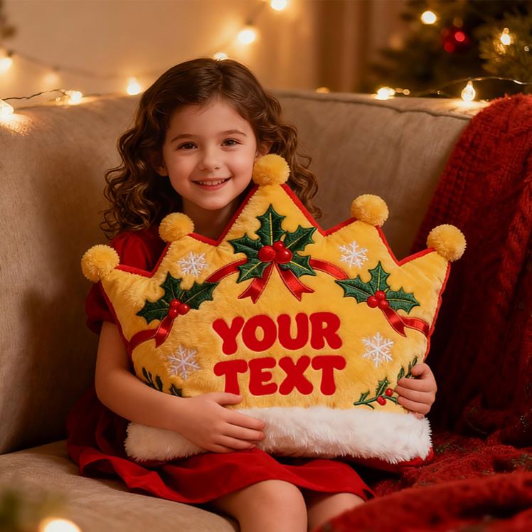 Personalized Christmas Crown Holly Snowflake Custom Name Soft Decorative Gift Holiday Style Cozy Home Warm Festive Cheer Magic Graphic 3D Print Pillow