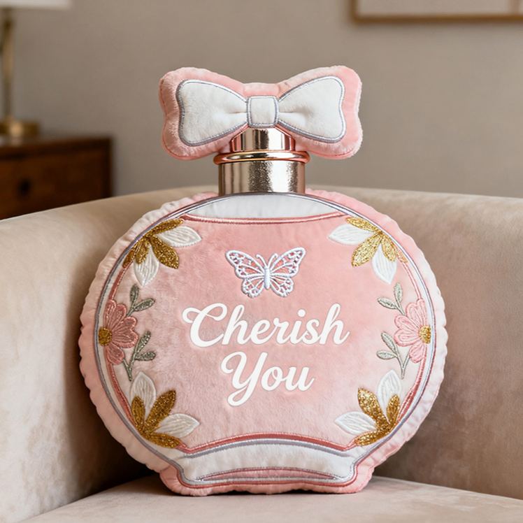 Personalized Perfume Bottle Star Custom Name Soft Decorative Gift Elegant Princess Style Cozy Bedroom Dream Pink Luxury Lovely Graphic 3D Print Pillow