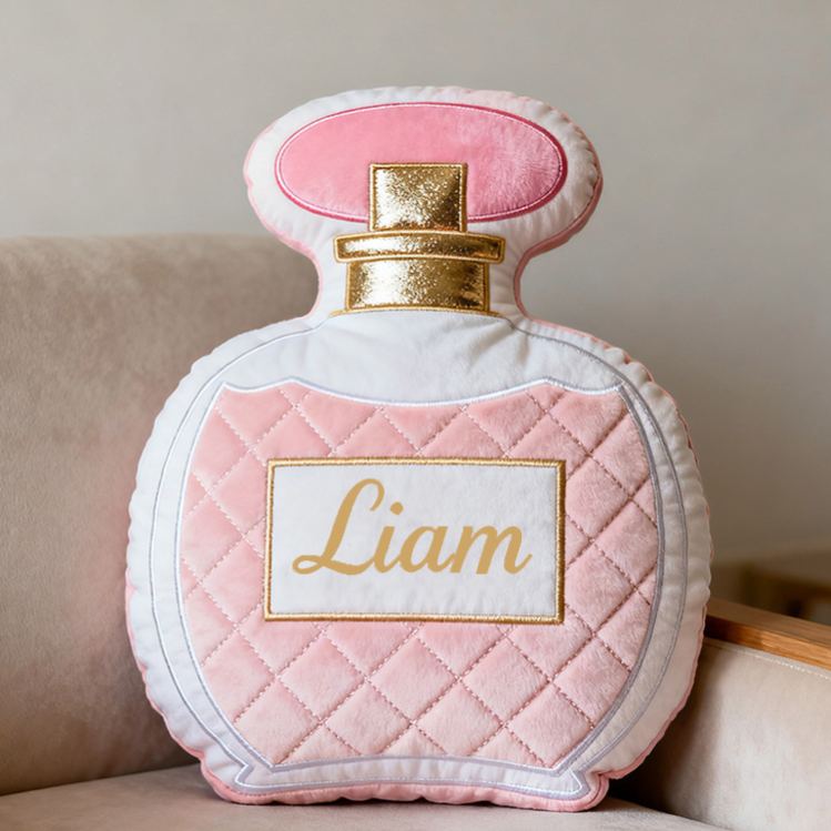 Personalized Perfume Bottle Star Custom Name Soft Decorative Gift Elegant Princess Style Cozy Bedroom Dream Pink Luxury Lovely Graphic 3D Print Pillow