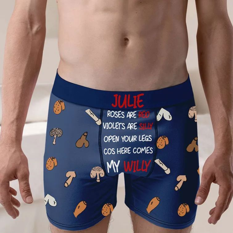 Personalized Man Roses are Red Violets are Silly Open Your Legs Cos Here Comes My Willy Boxer Brief Underwear Valentines Day Gift for Boyfriend Husband