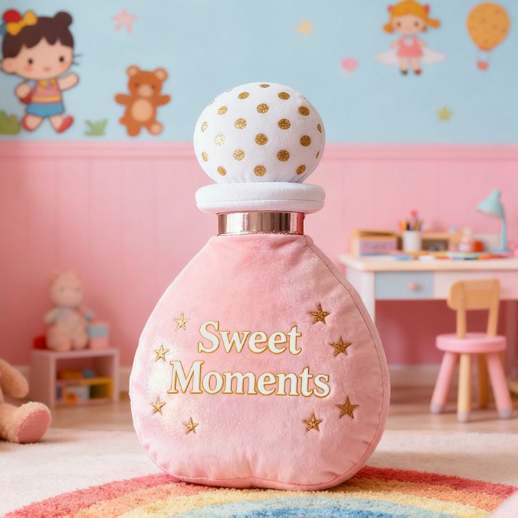 Personalized Perfume Bottle Star Custom Name Soft Decorative Gift Elegant Princess Style Cozy Bedroom Dream Pink Luxury Lovely Graphic 3D Print Pillow