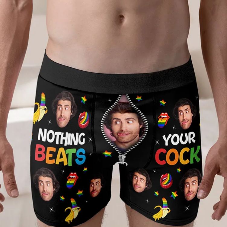 Personalized Photo Gifts for LGBT Men's Boxers Custom Funny Boxer Briefs Nothing Beats Your Cock LGBTQ Valentine's Gift for Him