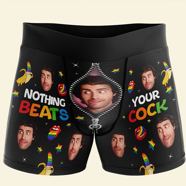 Personalized Photo Gifts for LGBT Men's Boxers Custom Funny Boxer Briefs Nothing Beats Your Cock LGBTQ Valentine's Gift for Him